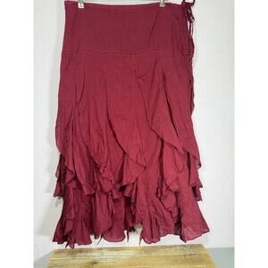 Vintage Mix Nouveau Maxi Skirt Maroon L Fairycore Steampunk Layers Ruffle Maxi